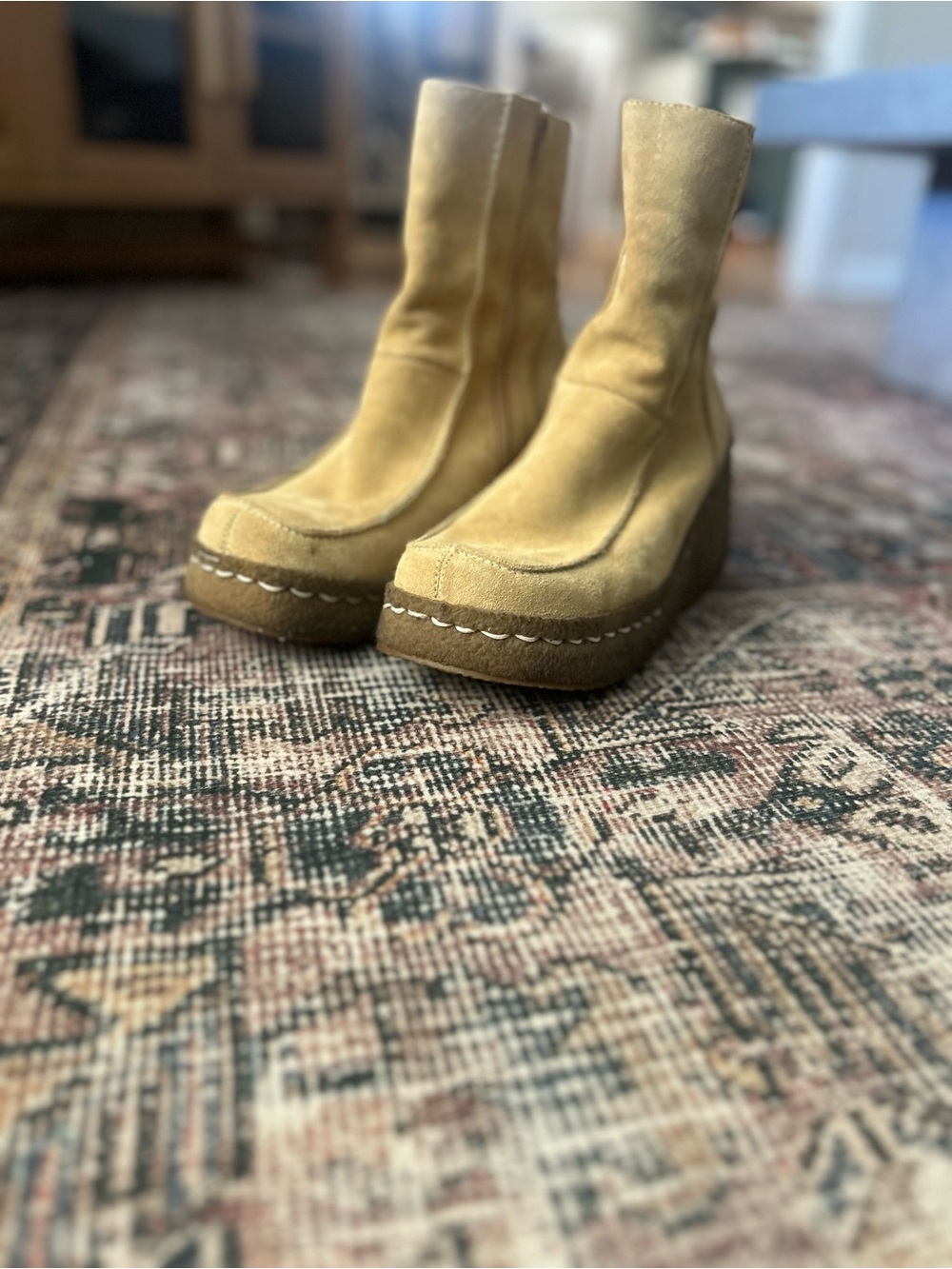 Yellow Box Mustard Suede Platform Ankle Boots
